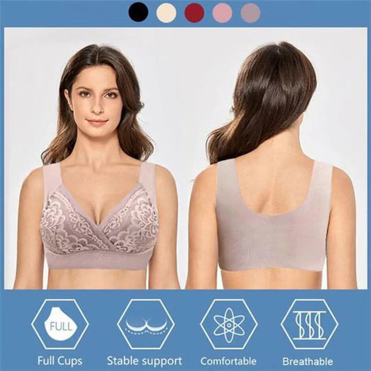 CurvaLuxe™ – Plus Size Kanten Bh Zonder Beugel met Comfortabele Drukverlagende Bandjes